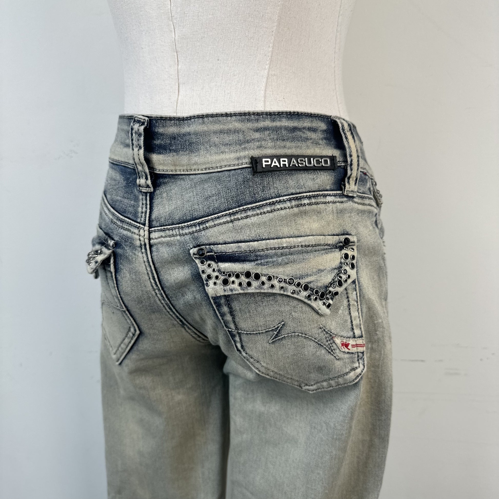 Y2K Parasuco Mud Acid Wash Low Rise Skinny Jeans with Gem Detail – view 9