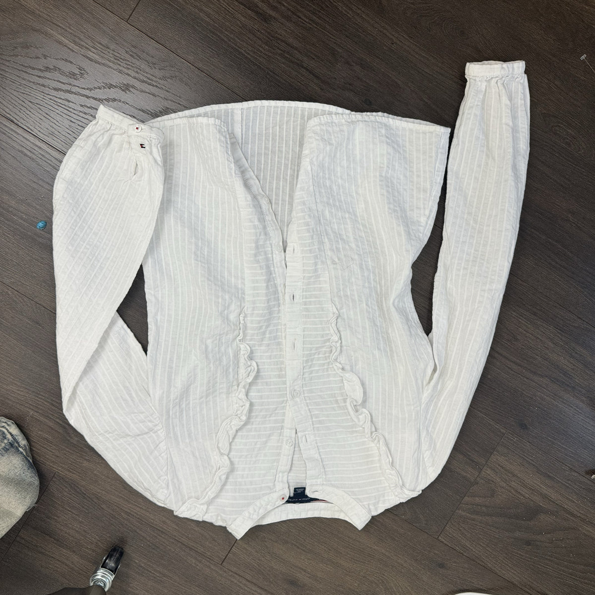 Tommy Hilfiger White Boho Mandarin Collar Ruffled Button Up Blouse – view 8