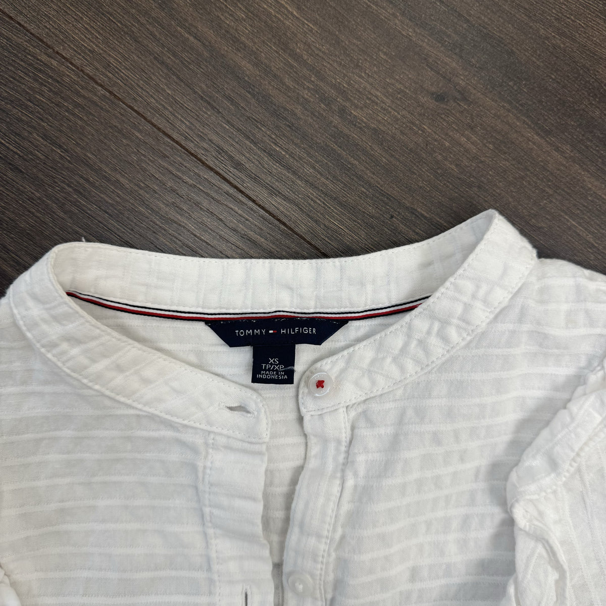 Tommy Hilfiger White Boho Mandarin Collar Ruffled Button Up Blouse – view 5