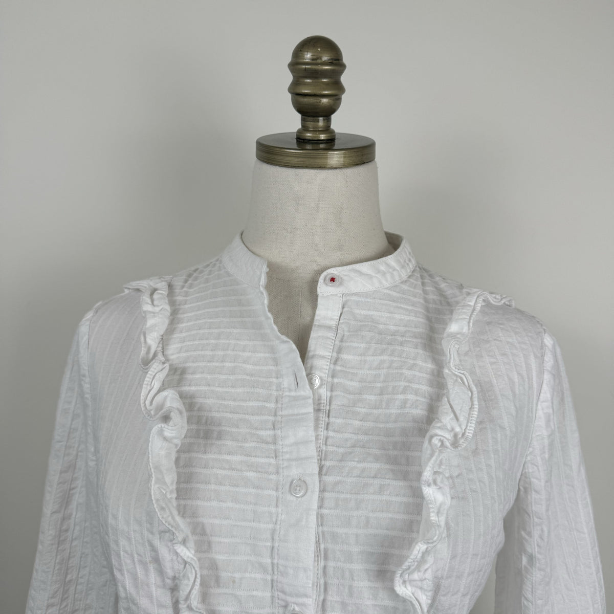 Tommy Hilfiger White Boho Mandarin Collar Ruffled Button Up Blouse – view 6