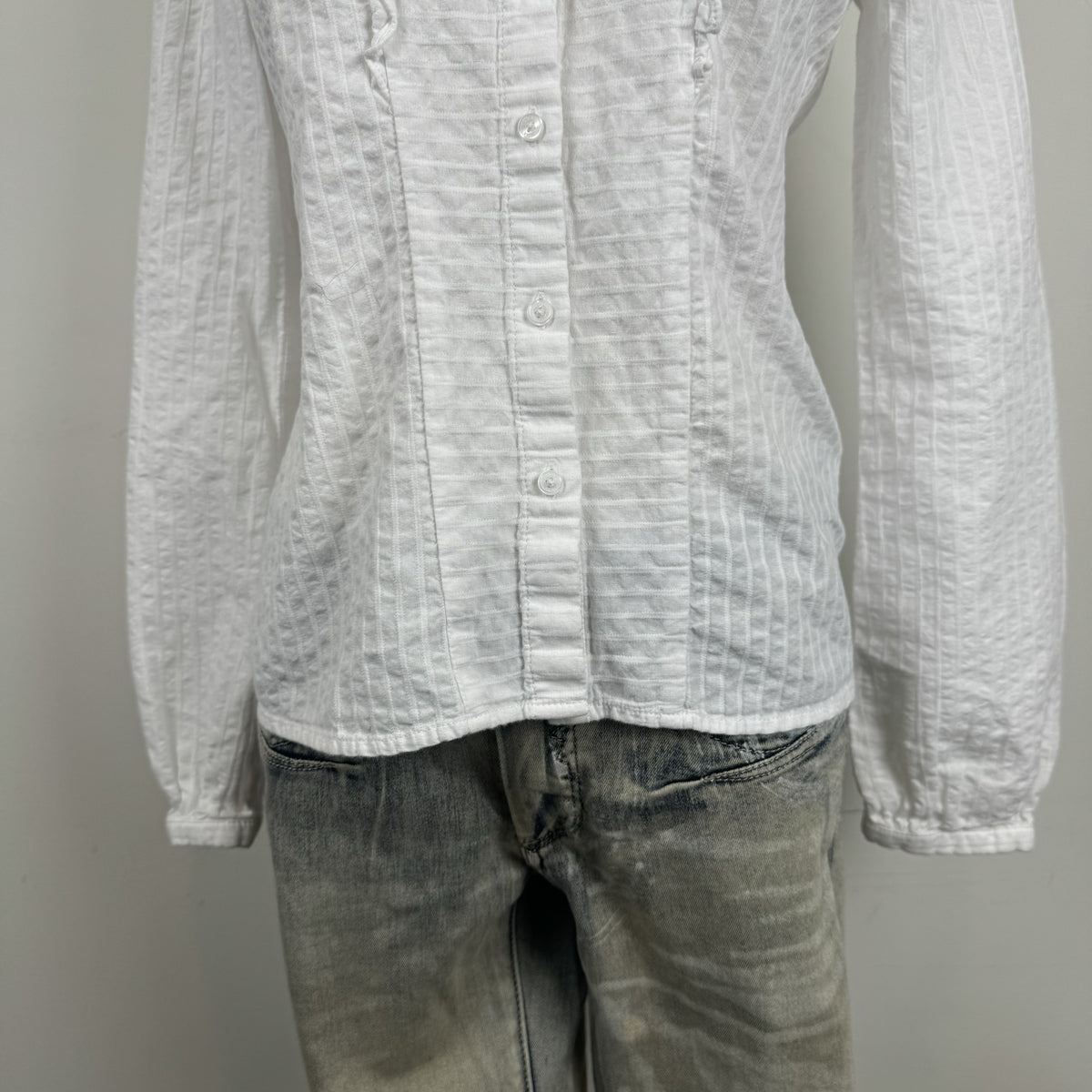Tommy Hilfiger White Boho Mandarin Collar Ruffled Button Up Blouse – view 7