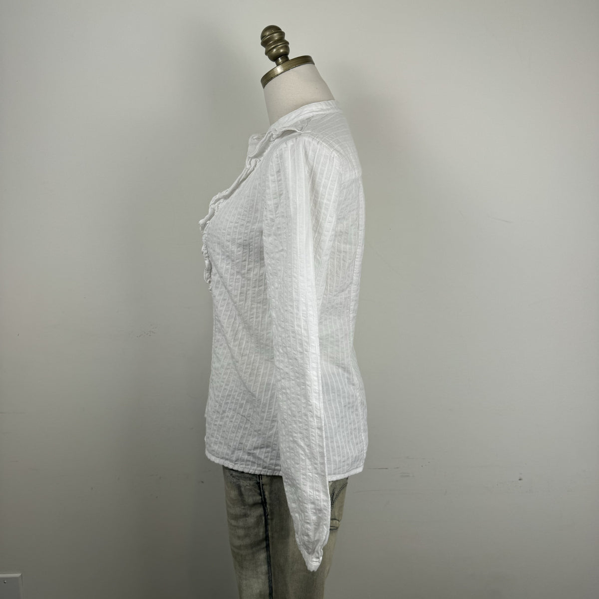 Tommy Hilfiger White Boho Mandarin Collar Ruffled Button Up Blouse – view 2