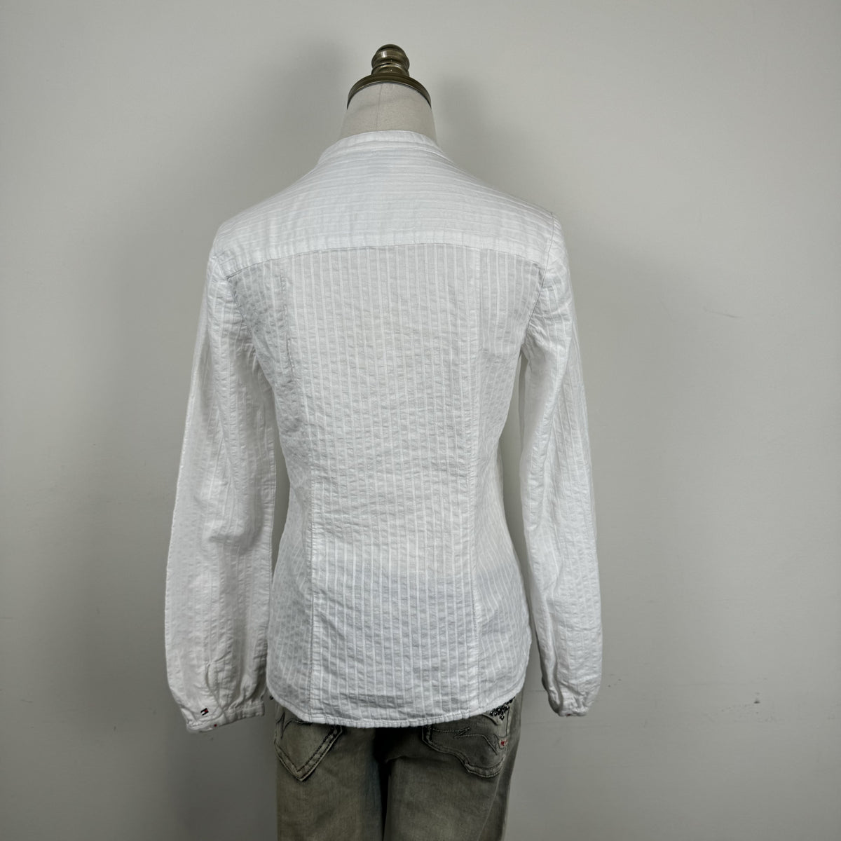 Tommy Hilfiger White Boho Mandarin Collar Ruffled Button Up Blouse – view 3