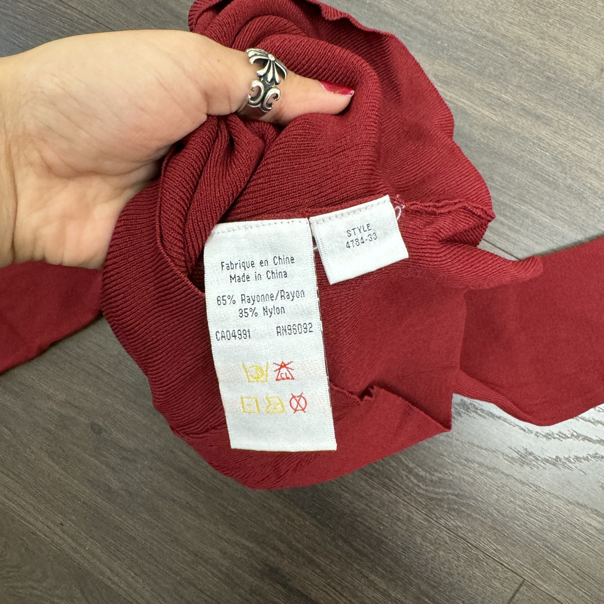 Vintage Burgundy Mesh Knit Embroidered Fitted Blouse – view 5