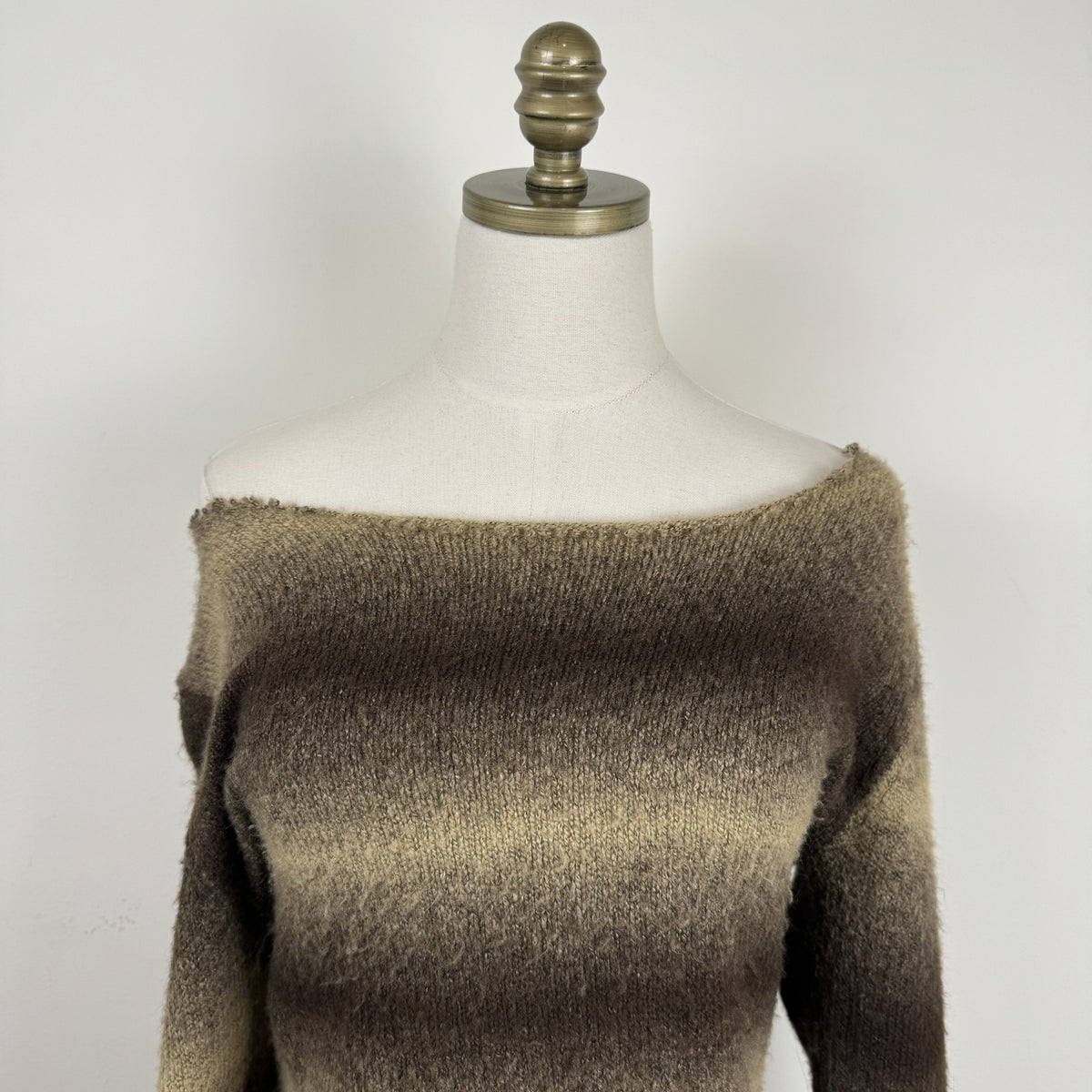 Brown Ombre Off Shoulder Fuzzy Knit Sweater with Raw Hem – view 5