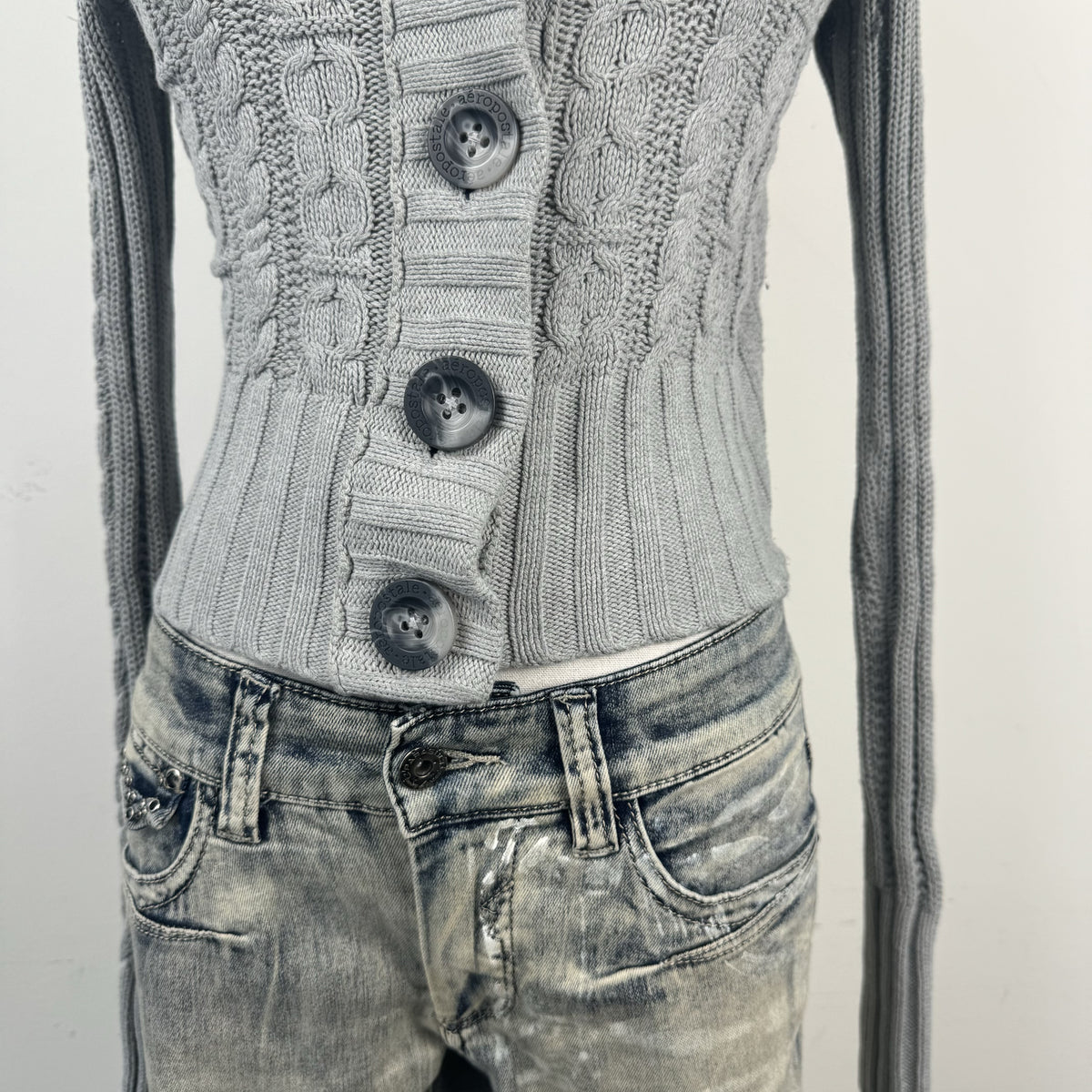 Y2K Aeropostale Striped Hoodie Fitted Button Up Cardigan – view 3