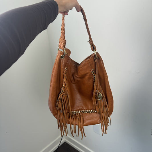 Vintage Michael Kors Tan Leather Fringe Bag with Braided Handle – view 6