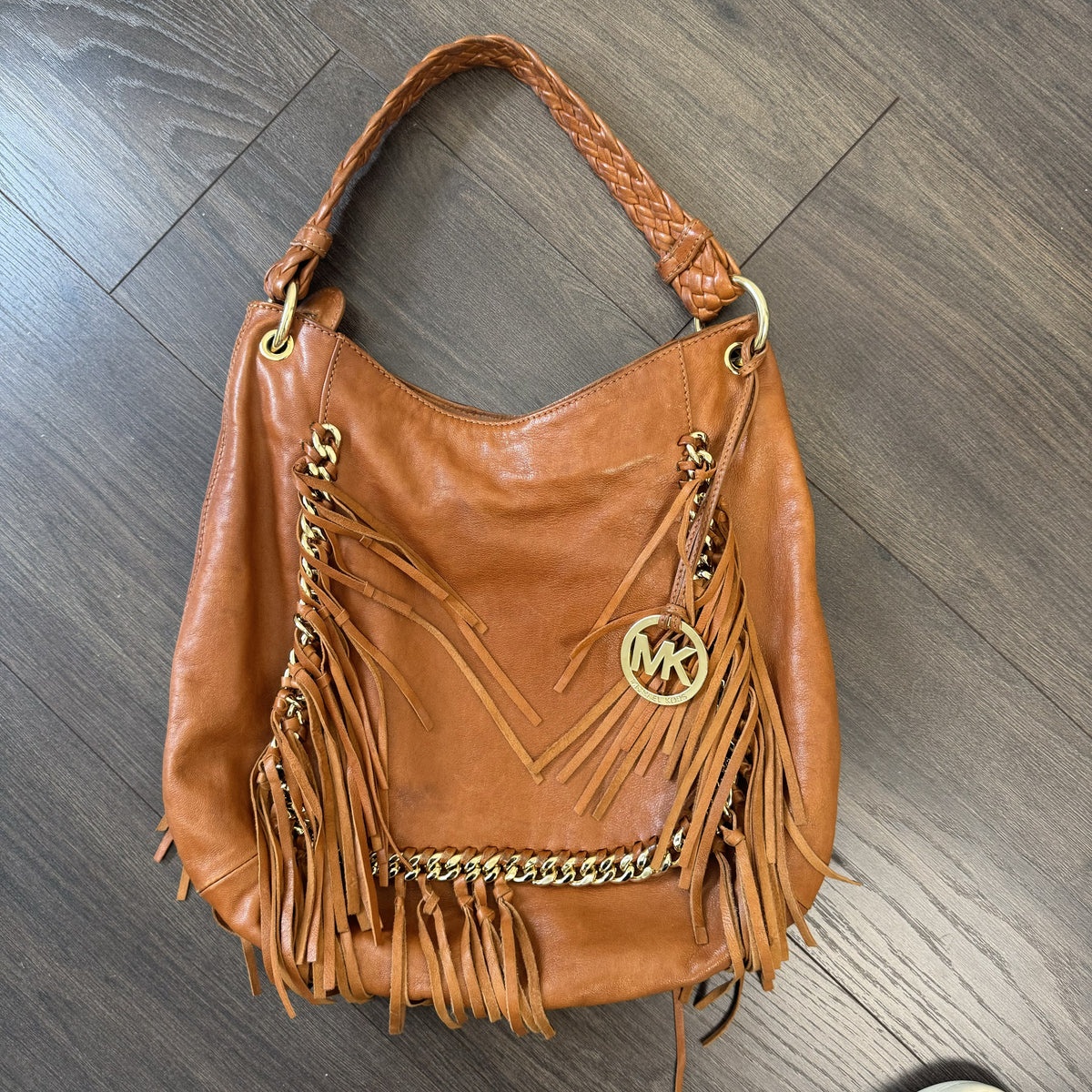 Vintage Michael Kors Tan Leather Fringe Bag with Braided Handle – view 8