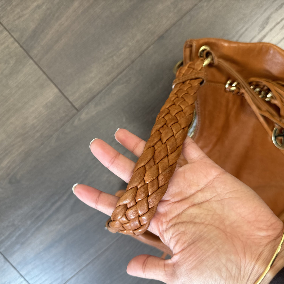 Vintage Michael Kors Tan Leather Fringe Bag with Braided Handle – view 4
