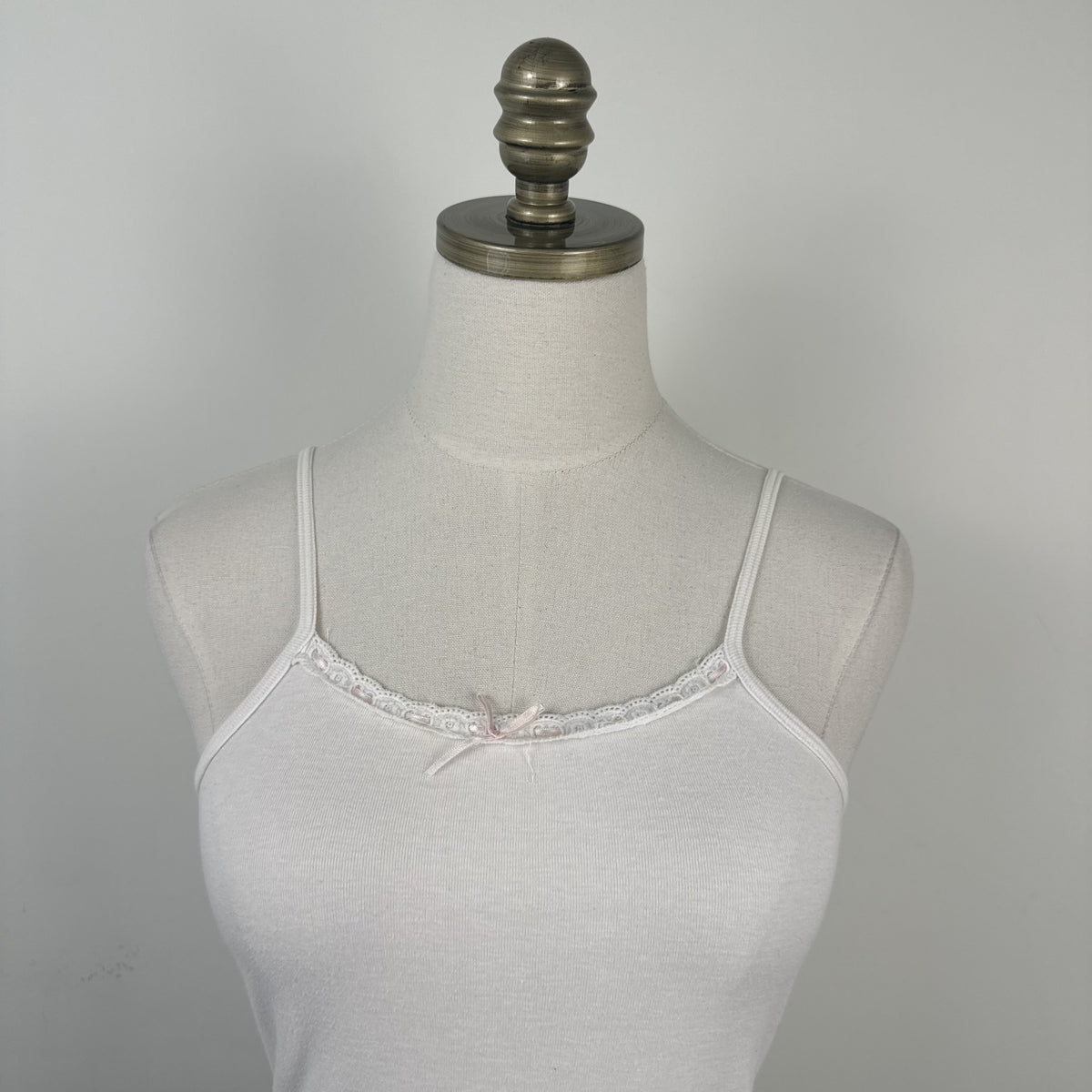 Vintage Cream Knit Tank Top with Pink Ribbon Trim – view 4